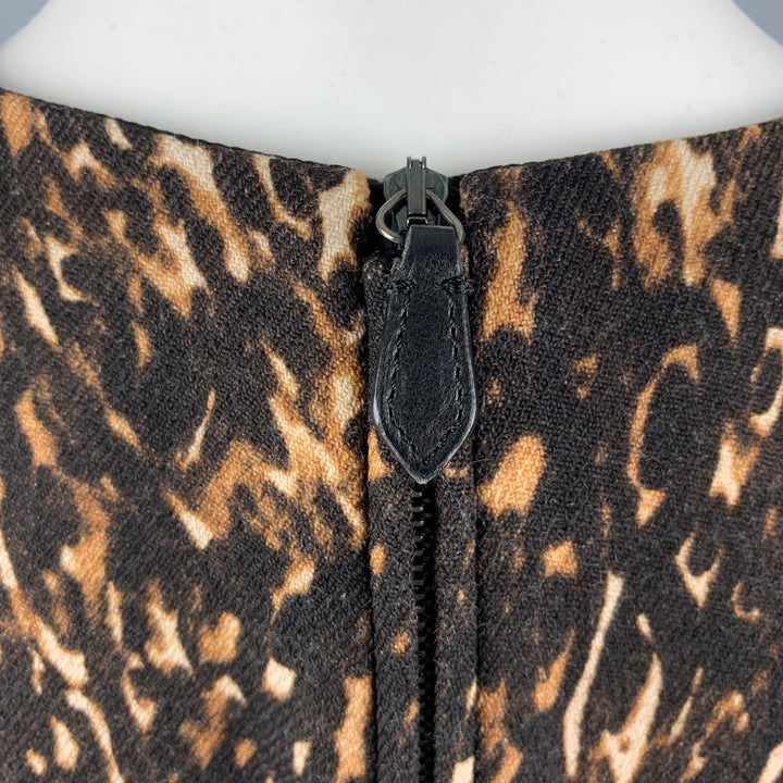 BURBERRY PRORSUM Size 8 Black Brown Wool Animal Print Dress Top