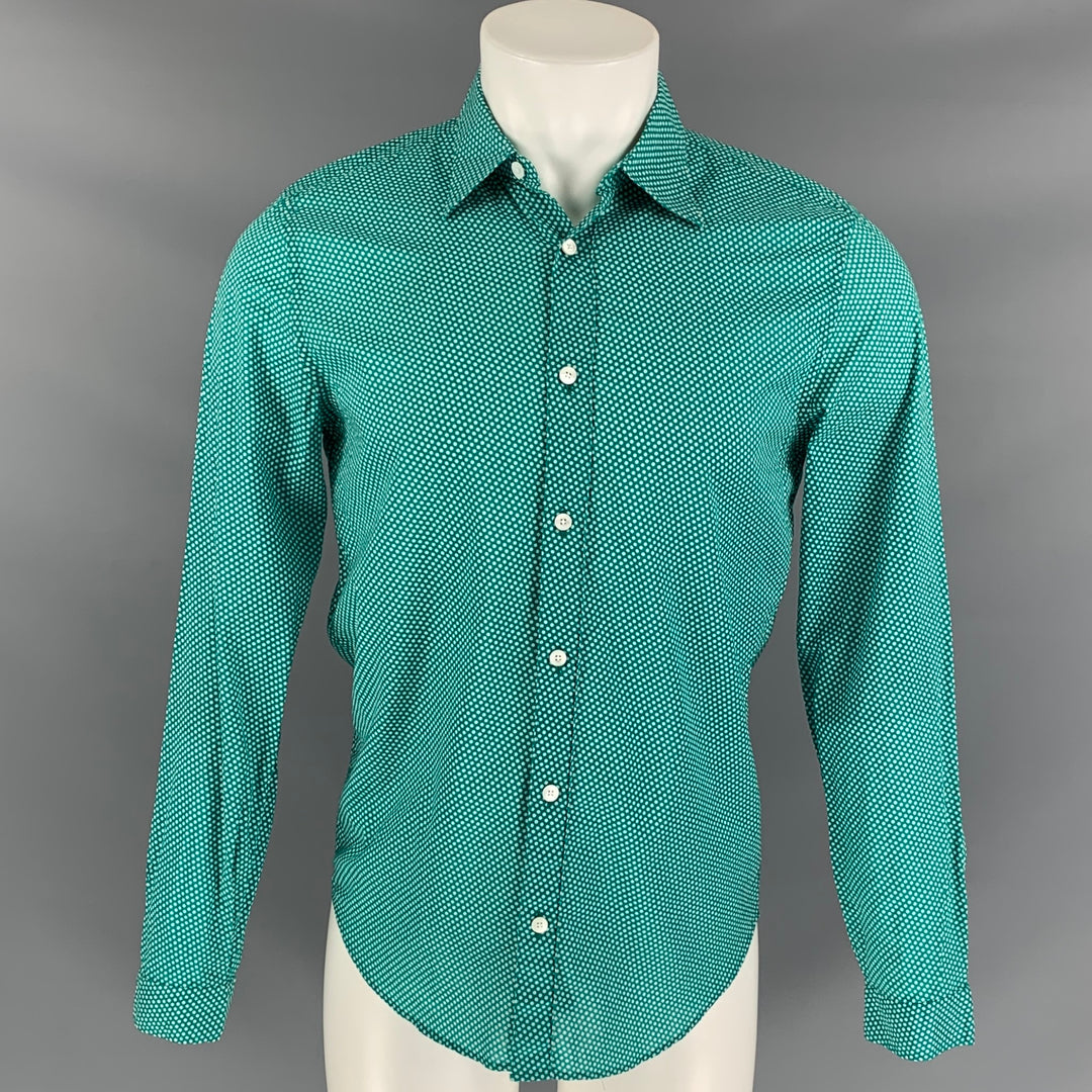 BURBERRY PRORSUM Spring 2014 Size S Green & White Polka Dot Button Down Long Sleeve Shirt