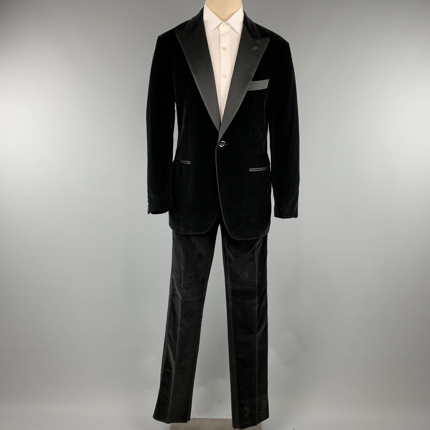 ETRO Size 40 Regular Black Cotton Velvet 34 x 36 Peak Lapel Tuxedo