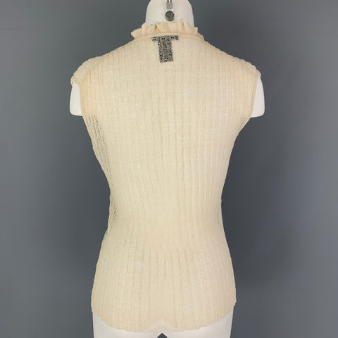 DONNA KARAN Talla M Top casual sin mangas con volantes y nailon de lana beige