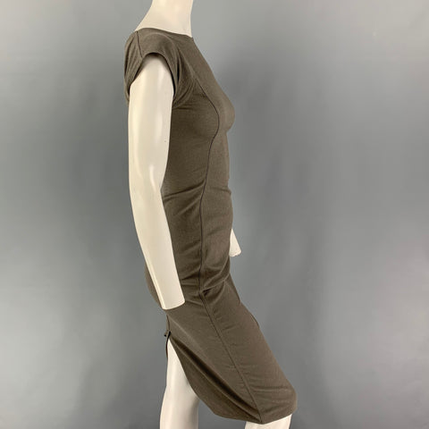 RICK OWENS Size 2 Moss Cotton Blend Textured Cap Sleeves Dress