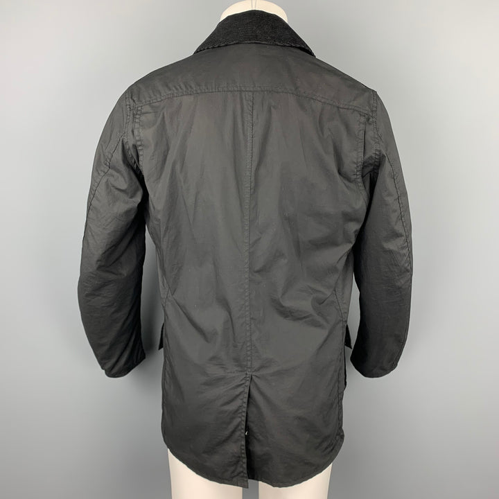 BARBOUR Size M Black Waxed Cotton Zip & Snap Button Jacket