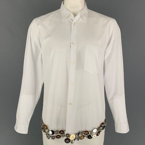 COMME des GARCONS HOMME PLUS Size L White Metal Applique Cotton Long Sleeve Shirt