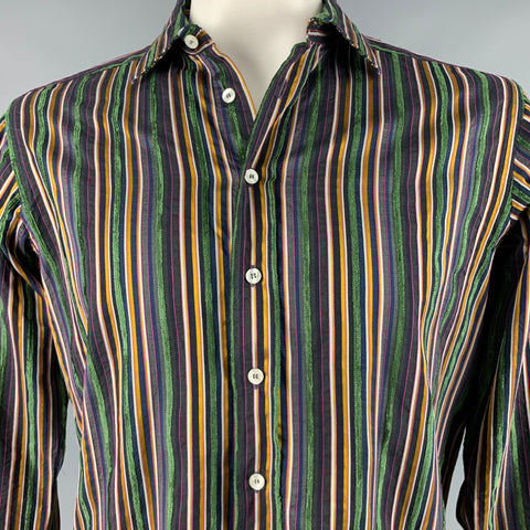 ETRO Size L Multi-Color Stripe Cotton Blend Button Up Long Sleeve Shirt