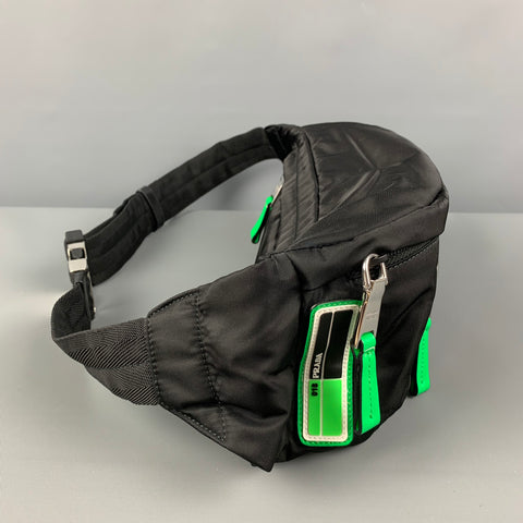 Sac banane en polyester vert fluo noir PRADA