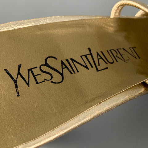 Vintage YVES SAINT LAURENT Size 7.5 Gold Leather Open back Sandals