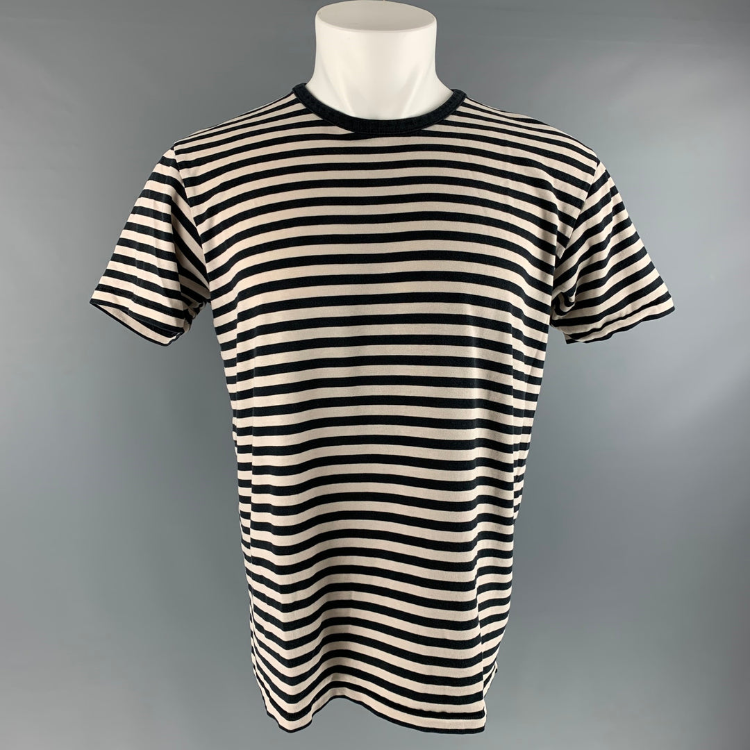 KNICKERBOCKER Size M Black Cream Stripe Cotton Jersey T-shirt