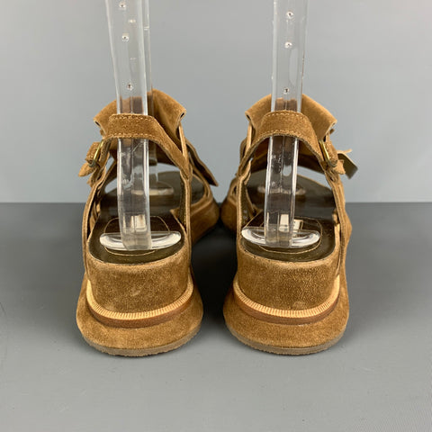 DRIES VAN NOTAN Talla 8.5 Sandalias de gladiador con flecos de ante dorado tostado