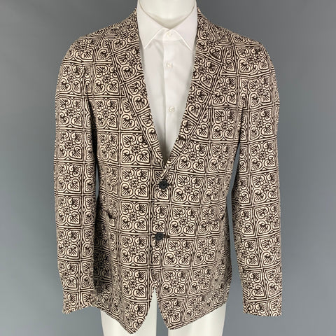 TODD SNYDER Size 38 Regular Beige Brown Print Cotton Linen Sport Coat