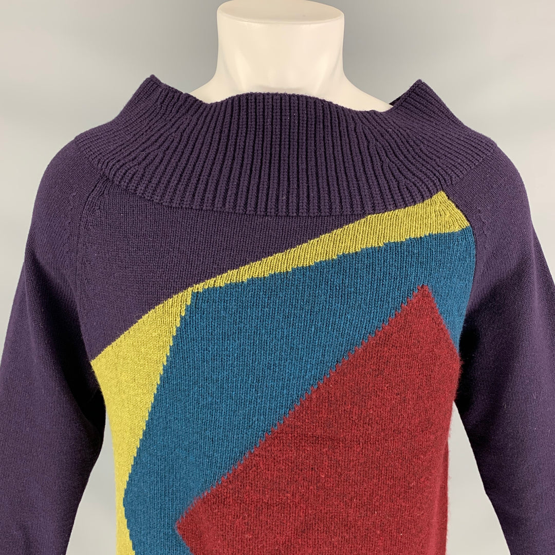 BURBERRY PRORSUM par Christopher Bailey Automne 2012 Taille M Multi-Color Purple Géométrique Cachemire Pull Cowl Neck Sweater