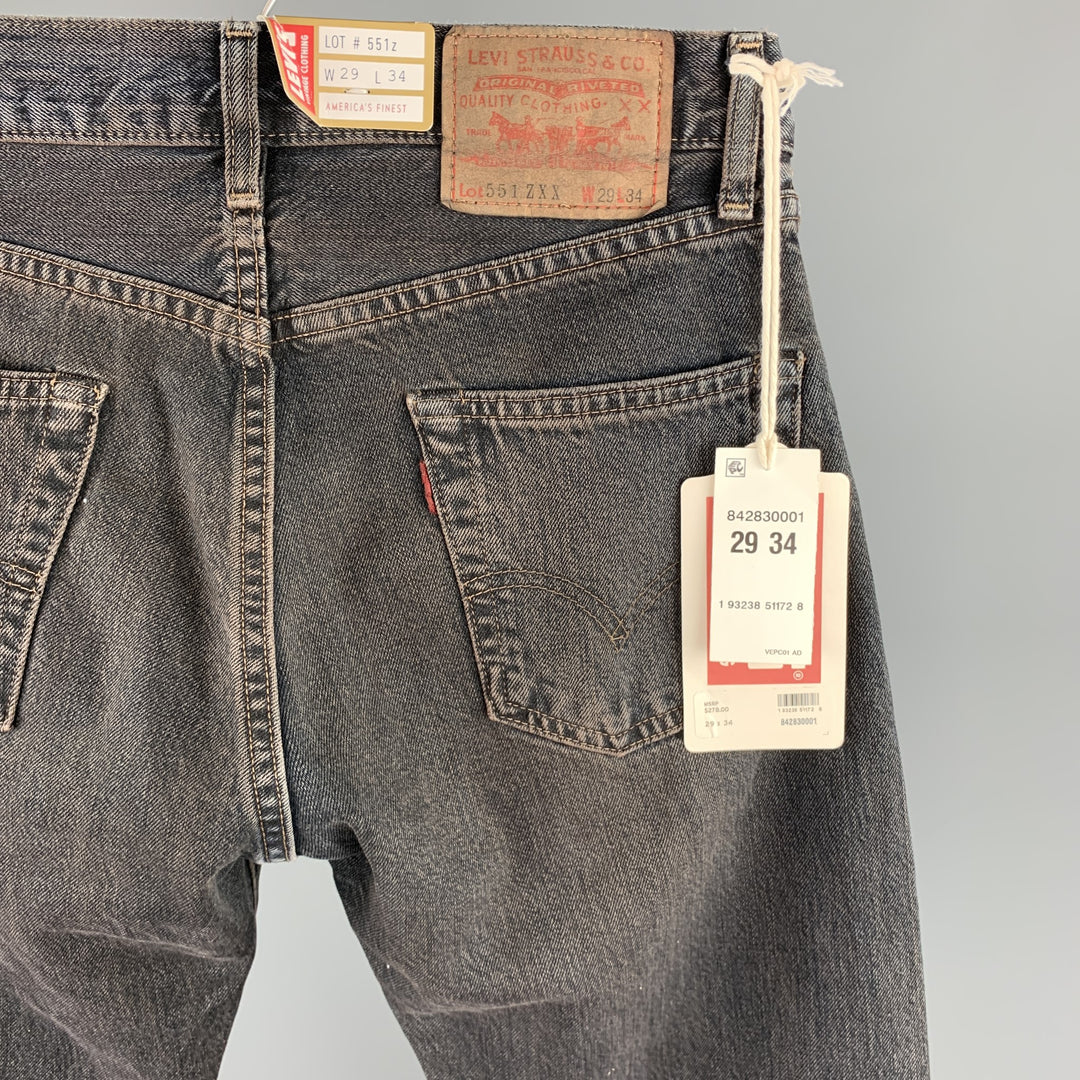 LEVI'S VINTAGE CLOTHING 551 ZXX Size 29 Charcoal Wash Selvedge Denim Zip Up Jeans