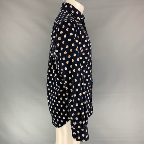 GITMAN BROS for OPENING CEREMONY Size M Navy & White Floral Cotton Button Down Long Sleeve Shirt