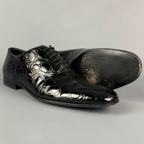 GIORGIO ARMANI Black Embossed Leather Lace Up Shoes