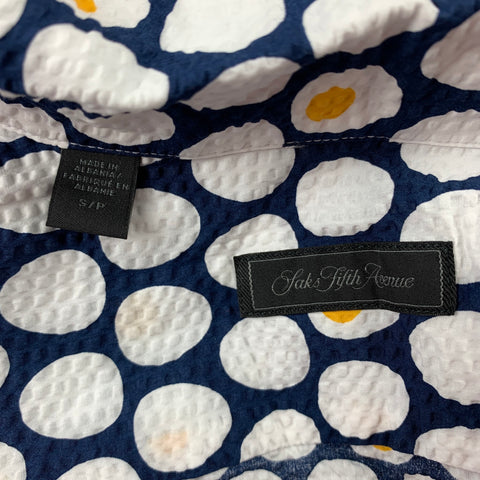 SAKS FIFTH AVENUE Size S Navy & White Seersucker Cotton Short Sleeve Shirt