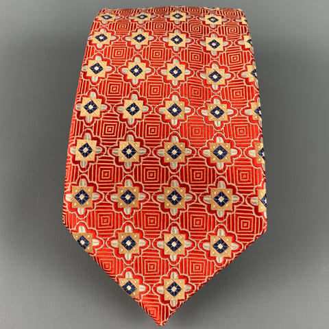 PRADA Red Gold Jacquard Silk Tie