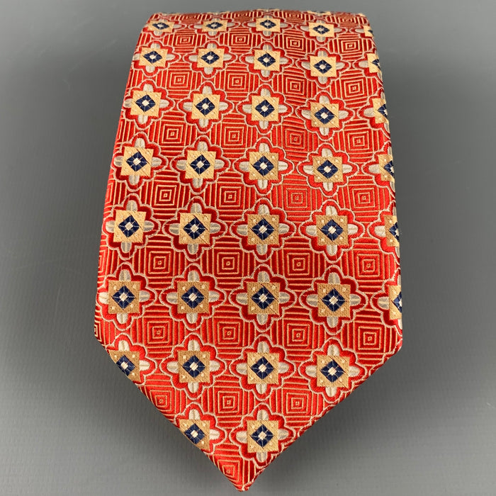 PRADA Red Gold Jacquard Silk Tie