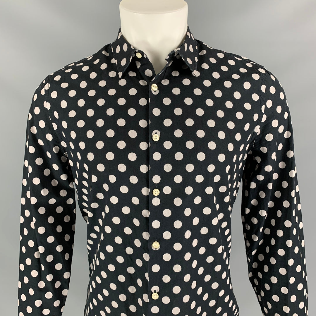 J. LINDEBERG Size M Polka Dot Cotton Button down Black Long Sleeve Shirt