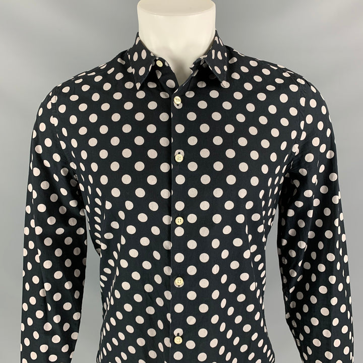 J. LINDEBERG Size M Polka Dot Cotton Button down Black Long Sleeve Shirt