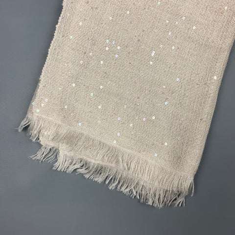 BRUNELLO CUCINELLI Bufanda color crema de cachemira y seda con flecos y lentejuelas