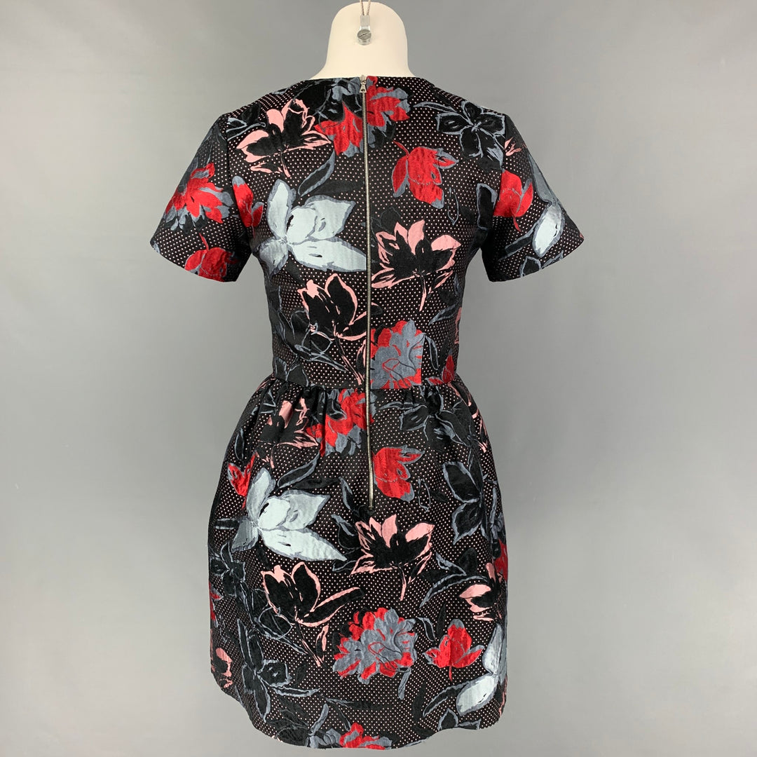 SUNO Size 4 Black Red Grey Floral Short Sleeve Dress