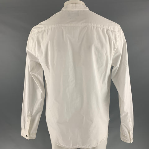 THE KOOPLES Size XL White Solid Cotton Open Collar Long Sleeve Shirt
