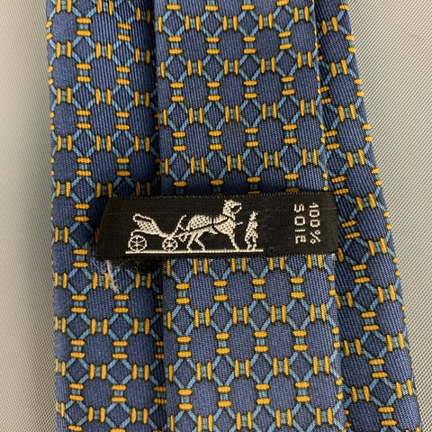 HERMES 903 HA Navy Gold Dots Silk Tie