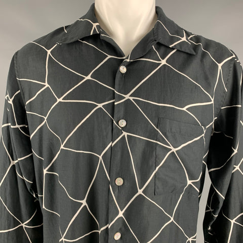 LEVI'S VINTAGE Size M Black White Print Cotton Camp Long Sleeve Shirt