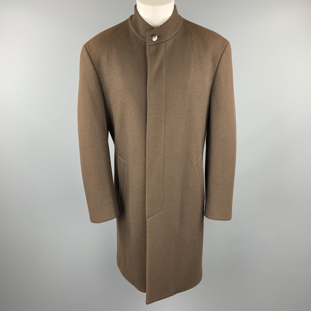THIERRY MUGLER Talla 40 Abrigo con tapeta oculta y cuello alto de lana marrón