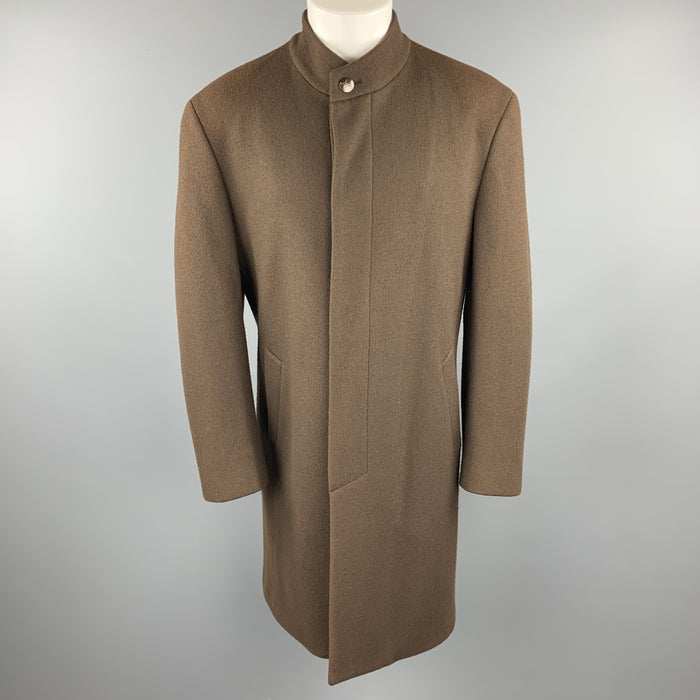 THIERRY MUGLER Size 40 Brown Wool High Collar Hidden Placket Coat
