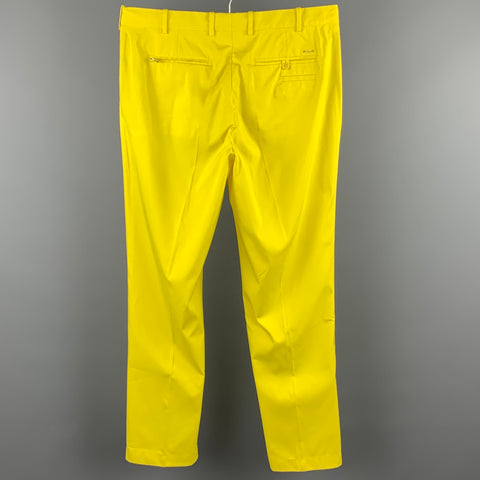RLX by RALPH LAUREN Talla 36 Pantalones casuales amarillos de poliéster sólido con bragueta y cremallera