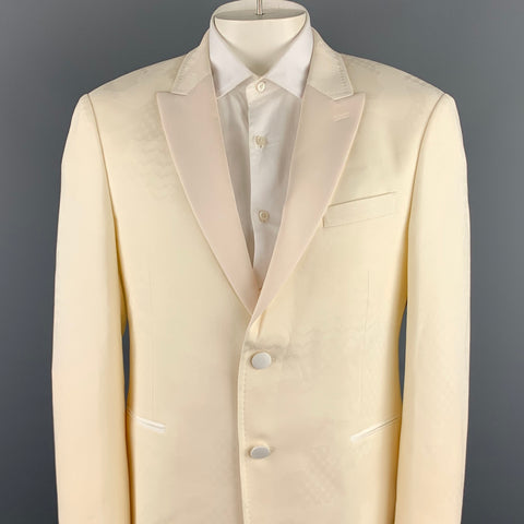 NEIL BARRETT Size 44 Cream Jacquard Wool Peak Lapel Sport Coat