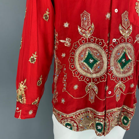 PAUL SMITH Size M Red Gold Embroidery Polyamide Double Layer Long Sleeve Shirt