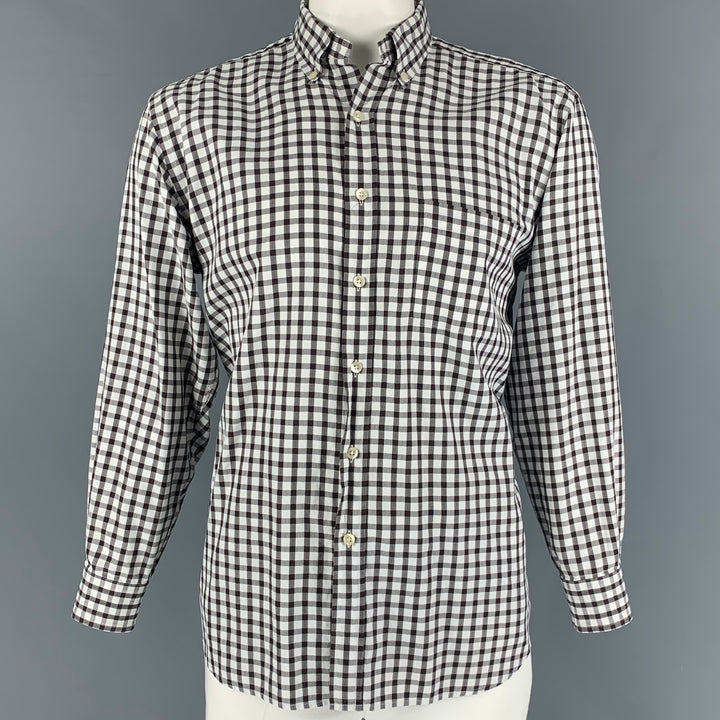 DUNHILL Size L Brown & White Checkered Cotton Button Down Long Sleeve Shirt
