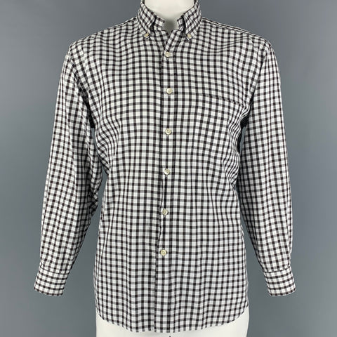 DUNHILL Size L Brown & White Checkered Cotton Button Down Long Sleeve Shirt