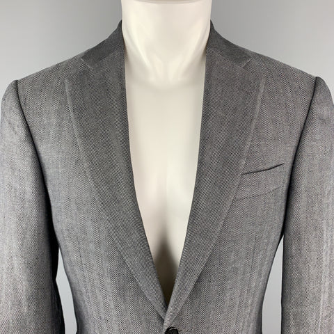 DE CORATO 38 Dark Gray Herringbone Linen Blend Notch Lapel Sport Coat