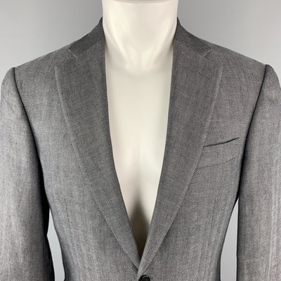 DE CORATO 38 Dark Gray Herringbone Linen Blend Notch Lapel Sport Coat