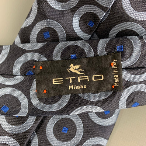 ETRO Cravate en soie à cercles bleu clair noir