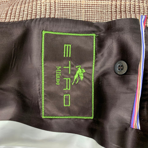 ETRO Taille 40 Manteau de sport à revers cranté en soie / lin à carreaux marron et beige