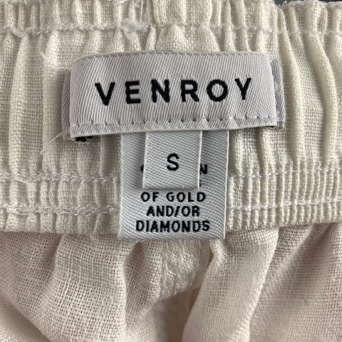 VENROY Size S White Linen Drawstring Shorts
