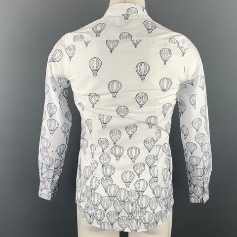 TWEEN Size XS White & Navy Print Cotton Button Up Long Sleeve Shirt