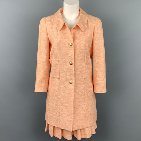 CHANEL 01C Talla 6 Conjunto de falda y chaqueta de mezcla de algodón y tweed con sorbete de melocotón