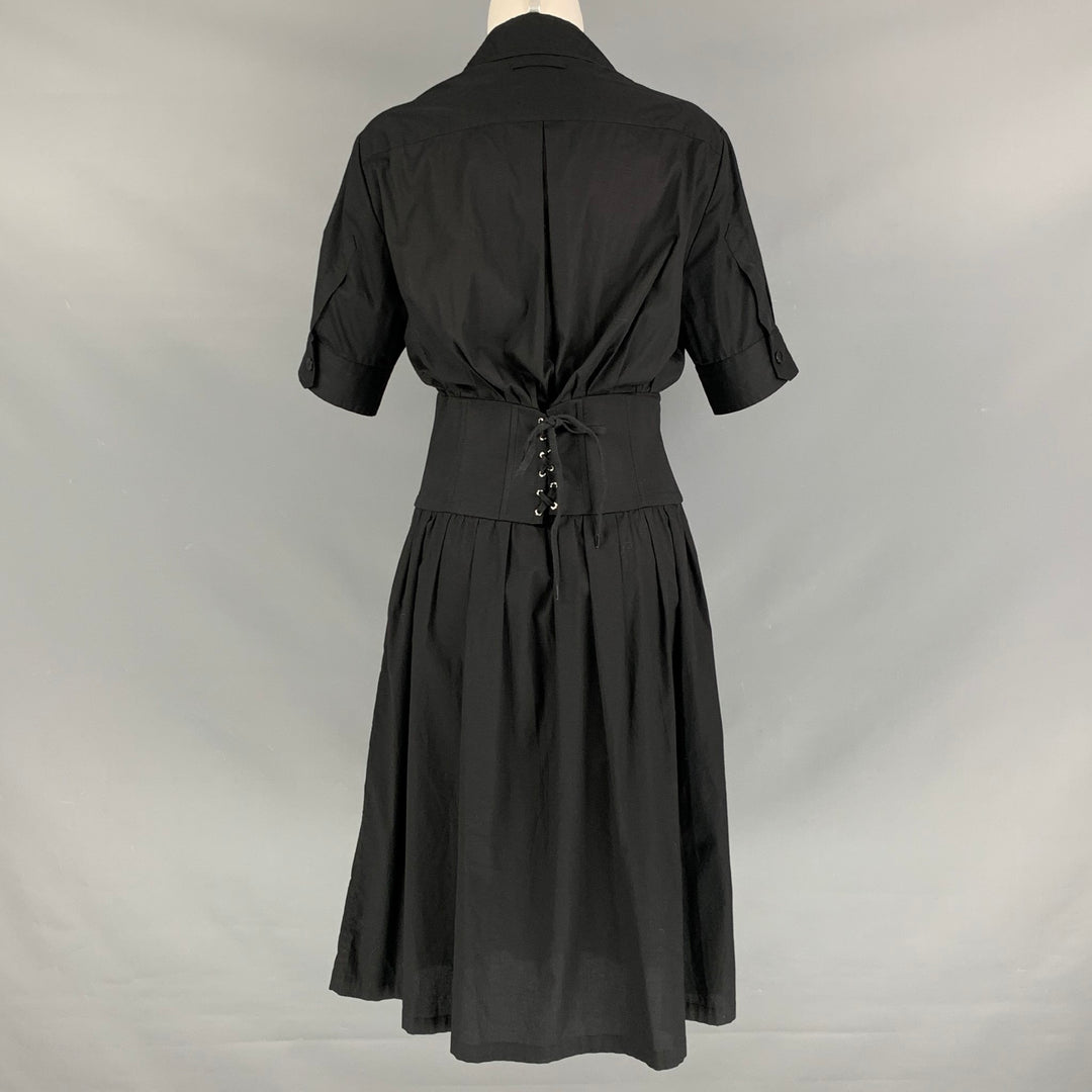 JEAN PAUL GAULTIER Size 10 Black Cotton Blend Pleated Short Sleeve Dress