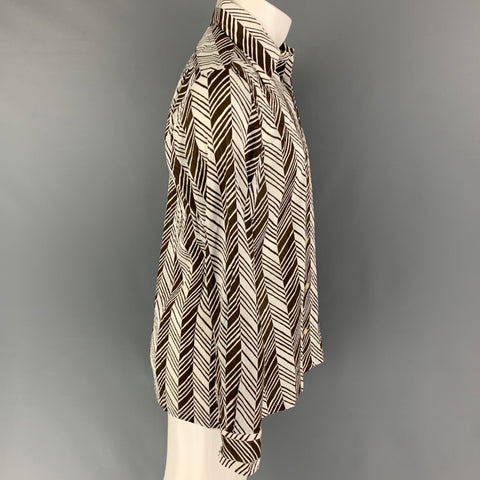 Vintage BERGDORF GOODMAN by KILDARE Size M Brown White Print Cotton Long Sleeve Shirt