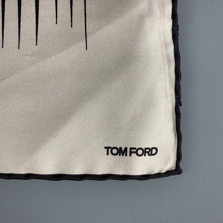 TOM FORD Cream Black Stripe Silk Twill Pocket Square