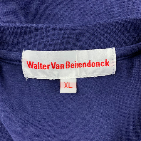 WALTER VAN BEIRENDONCK Size XL Navy Cotton Hologram Patch Long Sleeve T-shirt