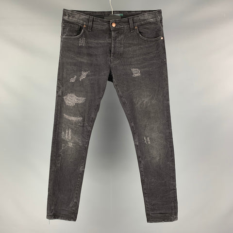 MESSAGERIE Size 31 Grey Charcoal Distressed Cotton  Elastane Button Fly Jeans