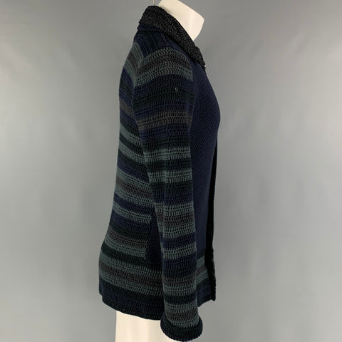 BURBERRY PRORSUM Size S Navy Grey Stripe Cotton Button Down Cardigan