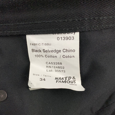 NAKED AND FAMOUS Size 34 Black Selvedge Denim Button Fly Jeans
