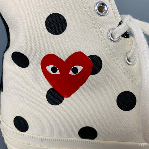COMME des GARCONS PLAY Size 8.5 White Black Polka Dot Canvas High Top Sneakers