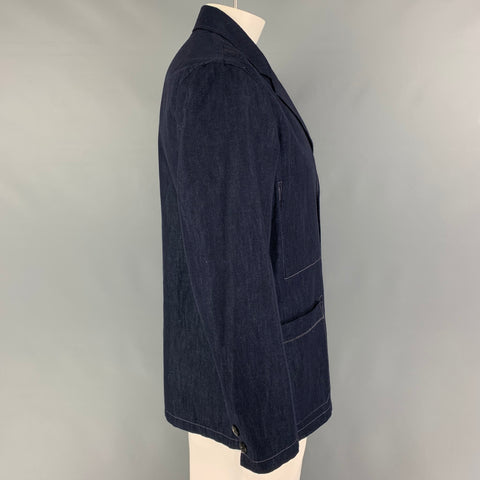 PAUL SMITH Size L Indigo Contrast Stitch Cotton Blend Notch Lapel Jacket